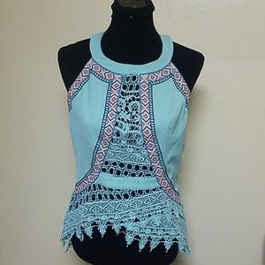 Mint Blue Crochet Halter Top